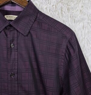 Burberry Mens 15.5/39 Plum Burgundy Nova Check Long Sleeve Dress Shirt Party